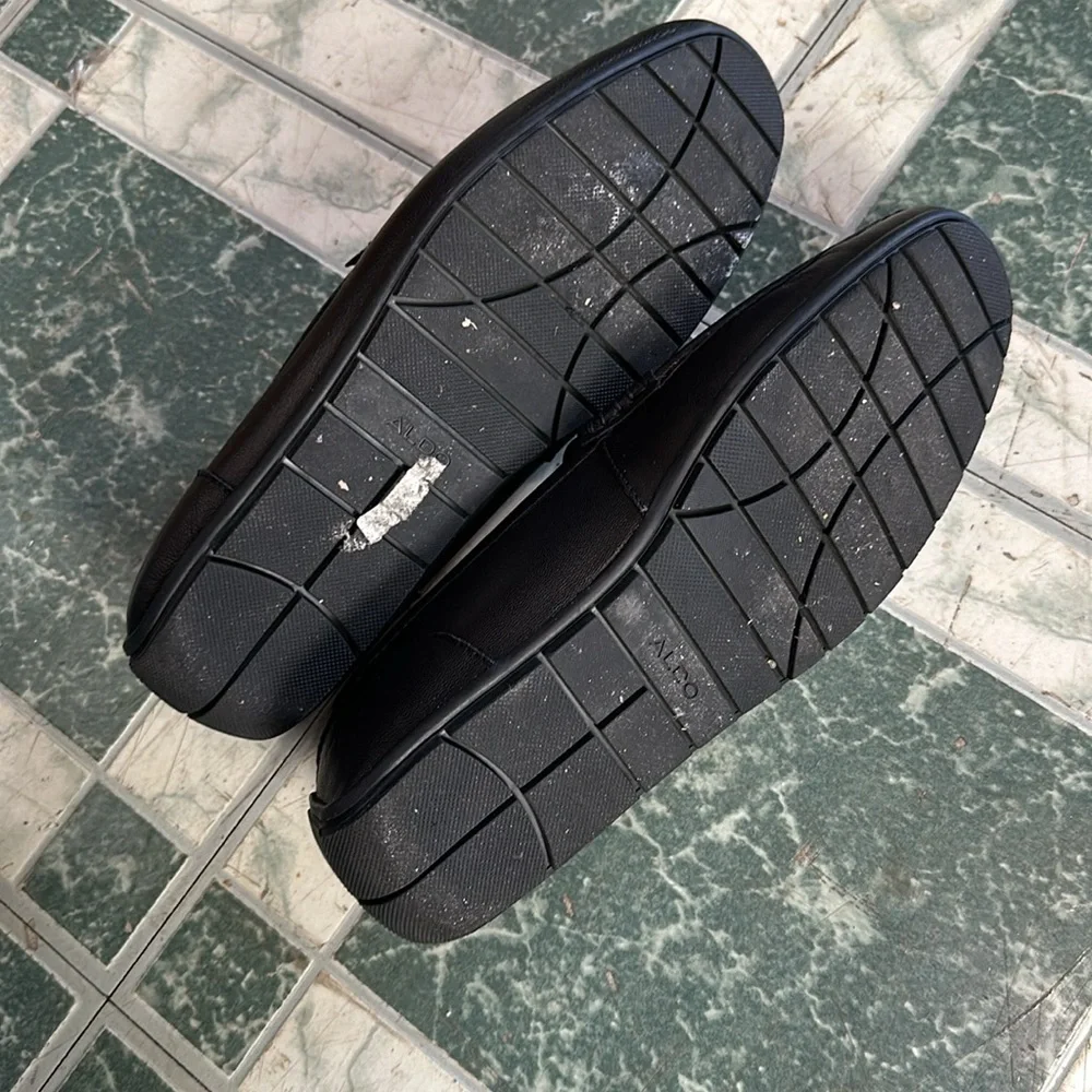 Aldo Black Men’s Slip On Loafers With Silver Buckle Detail Size 8